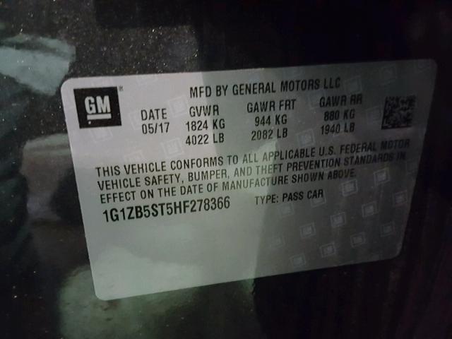 1G1ZB5ST5HF278366 - 2017 CHEVROLET MALIBU LS 石墨色 照片 10