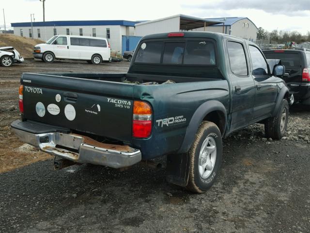 5TEHN72N02Z054276 - 2002 TOYOTA TACOMA DOU GREEN photo 4