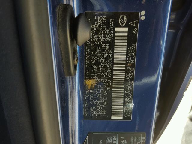 JTHBD192830078908 - 2003 LEXUS IS 300 BLUE photo 10