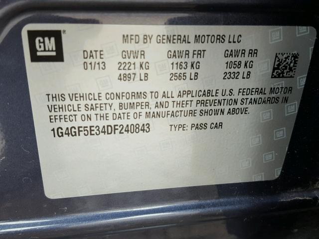 1G4GF5E34DF240843 - 2013 BUICK LACROSSE P BLUE photo 10