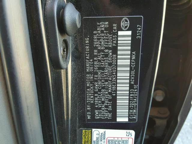 4T1BE32K54U370008 - 2004 TOYOTA CAMRY LE BLACK photo 10