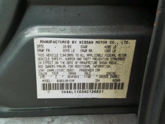 1N4AL11D34C126821 - 2004 NISSAN ALTIMA BAS GREEN photo 10