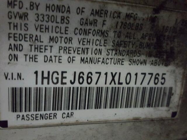 1HGEJ6671XL017765 - 1999 HONDA CIVIC LX WHITE photo 10