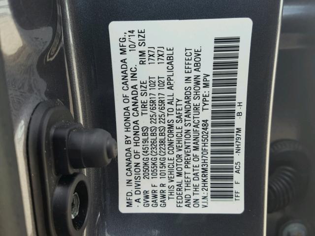 2HKRM3H70FH502484 - 2015 HONDA CR-V EXL CHARCOAL photo 10