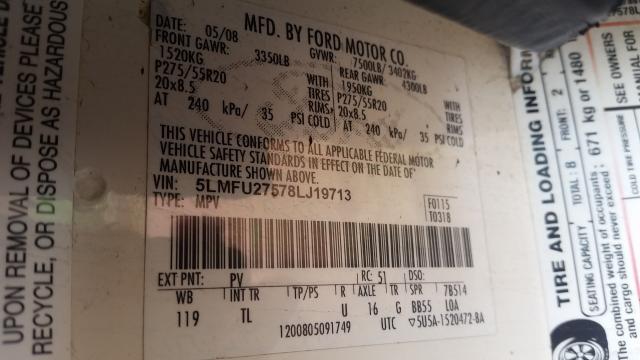 5LMFU27578LJ19713 - 2008 LINCOLN NAVIGATOR თეთრი ფოტო 10