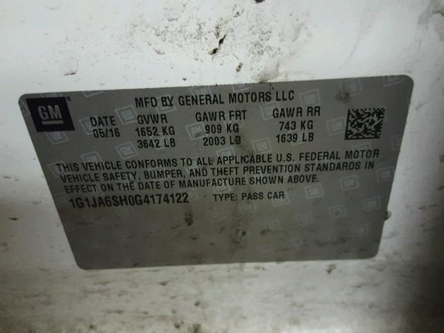 1G1JA6SH0G4174122 - 2016 CHEVROLET SONIC LS WHITE photo 10