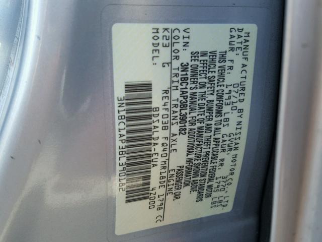 3N1BC1AP3BL390182 - 2011 NISSAN VERSA S GRAY photo 10