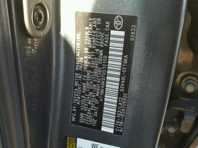 4T1BK46K07U512150 - 2007 TOYOTA CAMRY NEW CHARCOAL photo 10