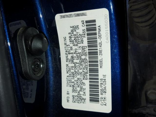 5YFBU4EE3DP165772 - 2013 TOYOTA COROLLA BA BLUE photo 10