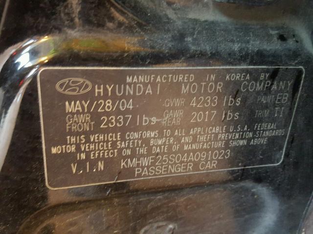 KMHWF25S04A091023 - 2004 HYUNDAI SONATA GL BLACK photo 10