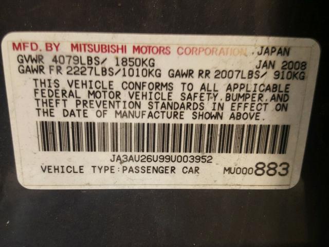 JA3AU26U99U003952 - 2009 MITSUBISHI LANCER ES/ GRAY photo 10