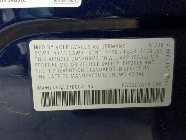 WVWLK93C37E004185 - 2007 VOLKSWAGEN PASSAT 2.0 BLUE photo 10