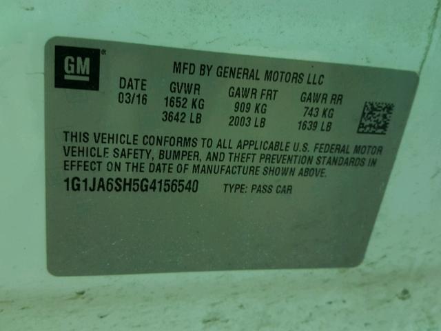 1G1JA6SH5G4156540 - 2016 CHEVROLET SONIC LS 白色 照片 10