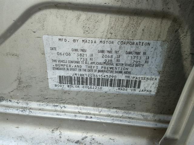 JM1BK12G861545790 - 2006 MAZDA 3 I SILVER photo 10