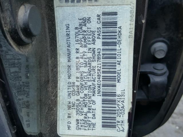 1NXAE04B5RZ178943 - 1994 TOYOTA COROLLA GRAY photo 10