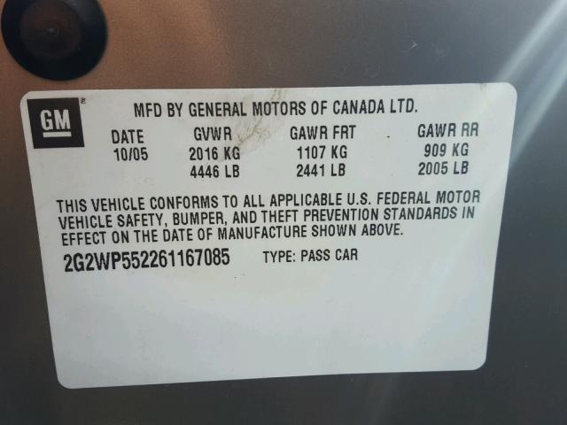 2G2WP552261167085 - 2006 PONTIAC GRAND PRIX BROWN photo 10