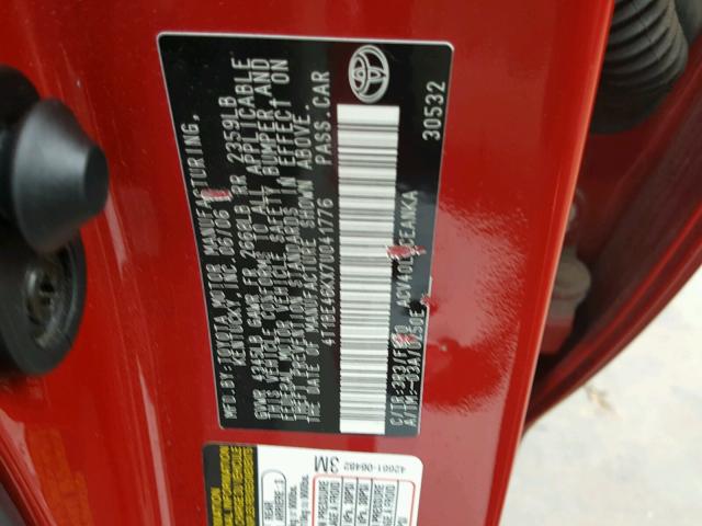 4T1BE46KX7U041776 - 2007 TOYOTA CAMRY NEW RED photo 10