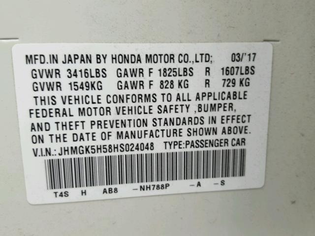 JHMGK5H58HS024048 - 2017 HONDA FIT LX أبيض صورة 10