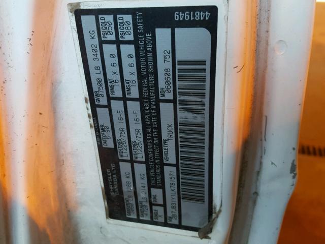 2B7JB31Y1LK781571 - 1990 DODGE RAM VAN B3 WHITE photo 10