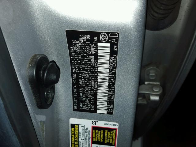 2T1BU4EE3AC441251 - 2010 TOYOTA COROLLA BA SILVER photo 10