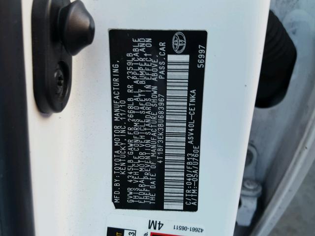 4T1BF3EK3BU683967 - 2011 TOYOTA CAMRY BASE WHITE photo 10