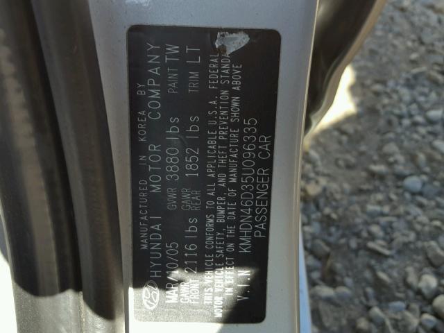 KMHDN46D35U096335 - 2005 HYUNDAI ELANTRA GL SILVER photo 10