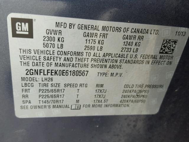 2GNFLFEK0E6180567 - 2014 CHEVROLET EQUINOX LT BLUE photo 10