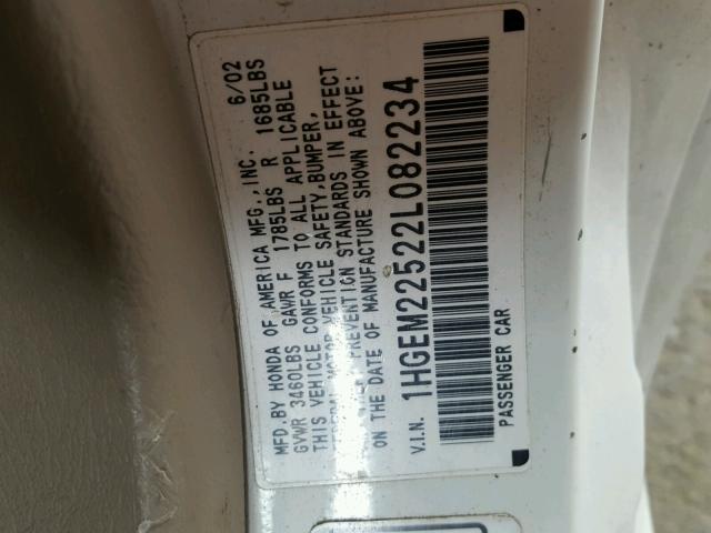 1HGEM22522L082234 - 2002 HONDA CIVIC LX WHITE photo 10