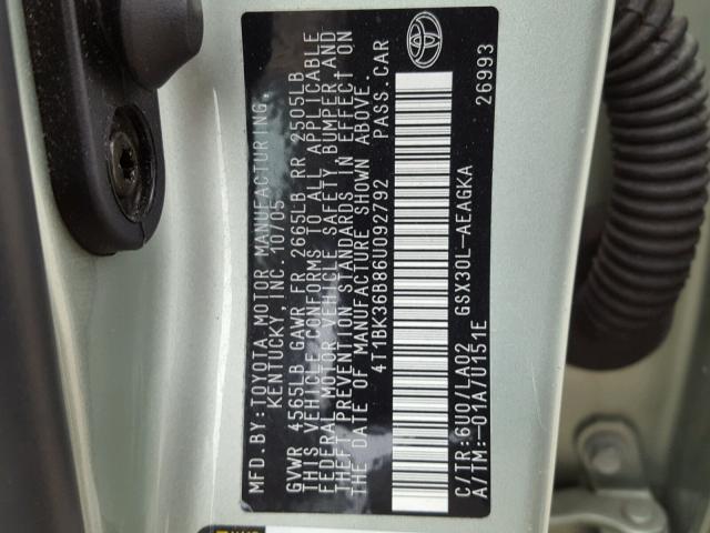 4T1BK36B86U092792 - 2006 TOYOTA AVALON XL GREEN photo 10