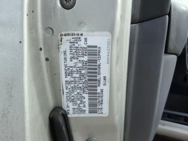 4T1BG22K71U110306 - 2001 TOYOTA CAMRY CE SILVER photo 10