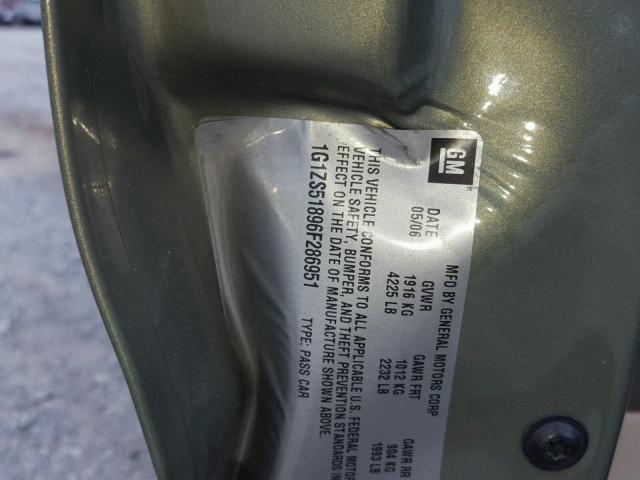 1G1ZS51896F286951 - 2006 CHEVROLET MALIBU LS მწვანე ფოტო 10