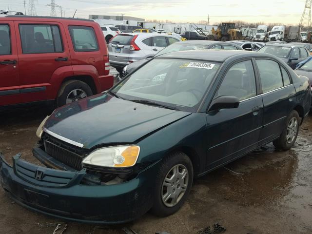 2HGES16531H555449 - 2001 HONDA CIVIC LX GREEN photo 2