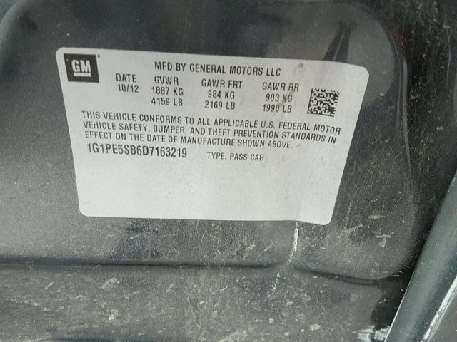 1G1PE5SB6D7163219 - 2013 CHEVROLET CRUZE LT CHARCOAL photo 10