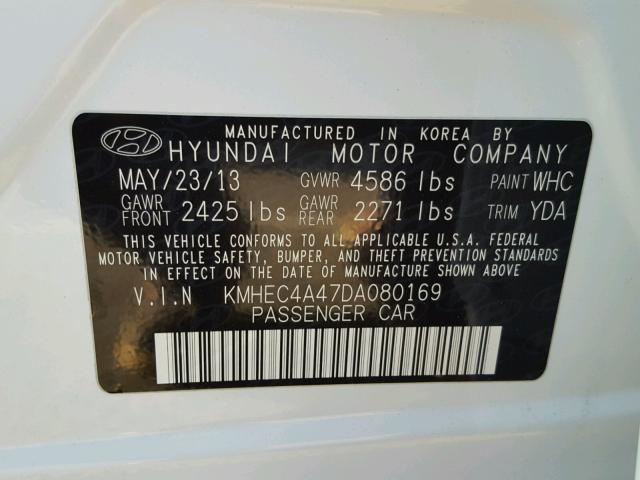 KMHEC4A47DA080169 - 2013 HYUNDAI SONATA HYB WHITE photo 10