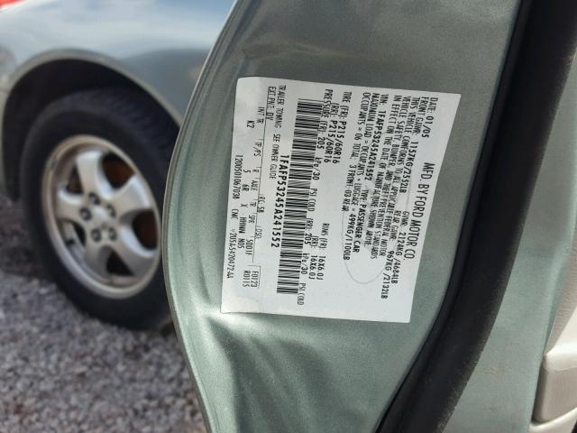 1FAFP53245A241552 - 2005 FORD TAURUS SE GREEN photo 10