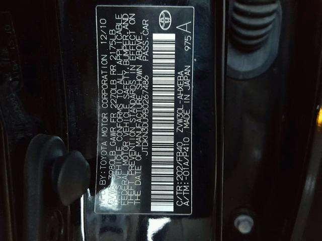 JTDKN3DU9B0267486 - 2011 TOYOTA PRIUS BLACK photo 10