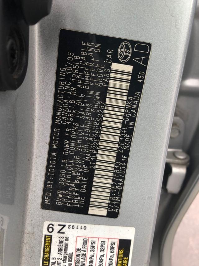 2T1LR32E36C553267 - 2006 TOYOTA COROLLA MA SILVER photo 10