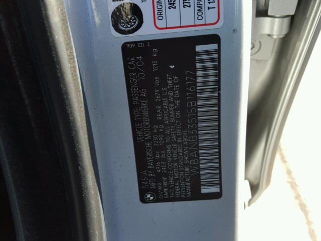 WBANB33515B116177 - 2005 BMW 545 I SILVER photo 10