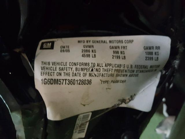 1G6DM57T360128036 - 2006 CADILLAC CTS BLACK photo 10