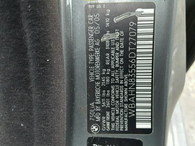 WBAHN83556DT27079 - 2006 BMW 750 LI GRAY photo 10