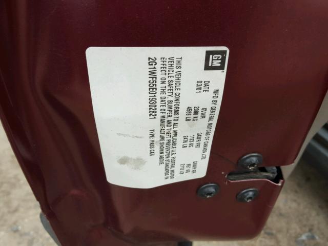 2G1WF55E019302821 - 2001 CHEVROLET IMPALA 栗色 照片 10