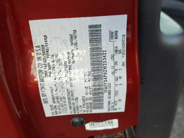 1FAFP34P02W253422 - 2002 FORD FOCUS SE RED photo 10