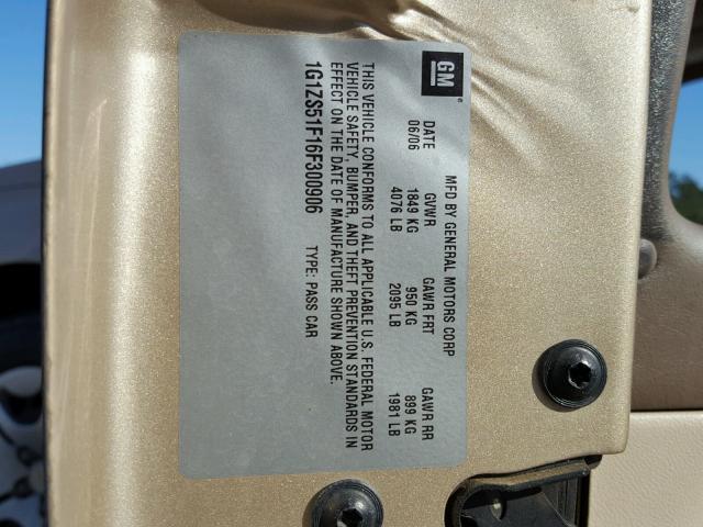 1G1ZS51F16F300906 - 2006 CHEVROLET MALIBU LS GOLD photo 10