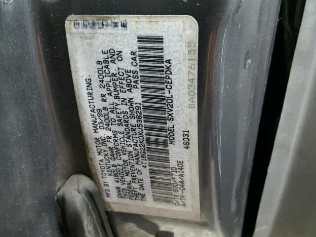 4T1BG22K0XU538291 - 1999 TOYOTA CAMRY CE GRAY photo 10