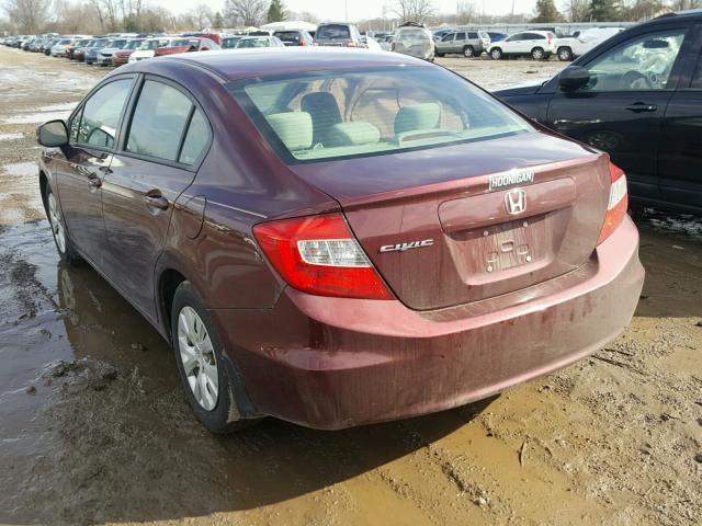 19XFB2F57CE078547 - 2012 HONDA CIVIC LX MAROON photo 3