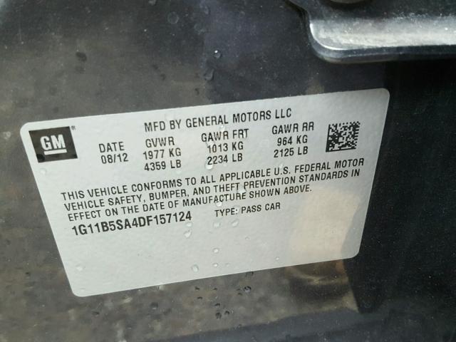 1G11B5SA4DF157124 - 2013 CHEVROLET MALIBU LS ნაცრისფერი ფოტო 10