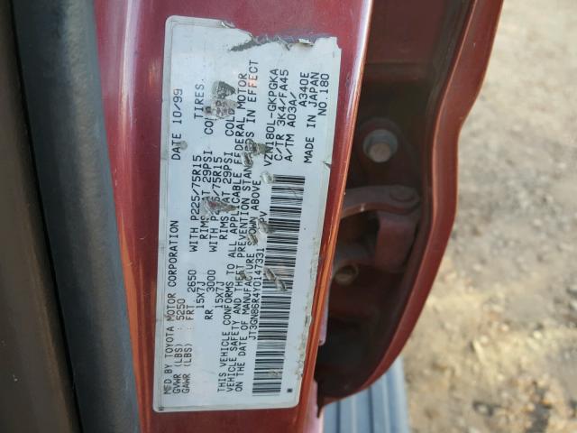 JT3GN86R4Y0147331 - 2000 TOYOTA 4RUNNER SR RED photo 10