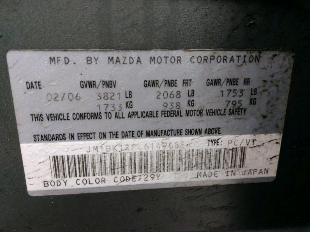 JM1BK12F461496854 - 2006 MAZDA 3 I GRAY photo 9