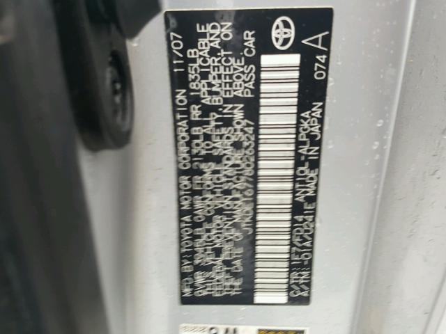 JTKDE167780263247 - 2008 TOYOTA SCION TC 灰色 照片 10