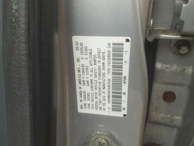 1HGCM66597A087426 - 2007 HONDA ACCORD EX SILVER photo 10